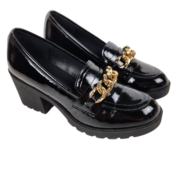 Limelight Adriana Black Patent Retro Y2K Chunky Lug Sole Loafers Womens Size 9.5 - Picture 1 of 12